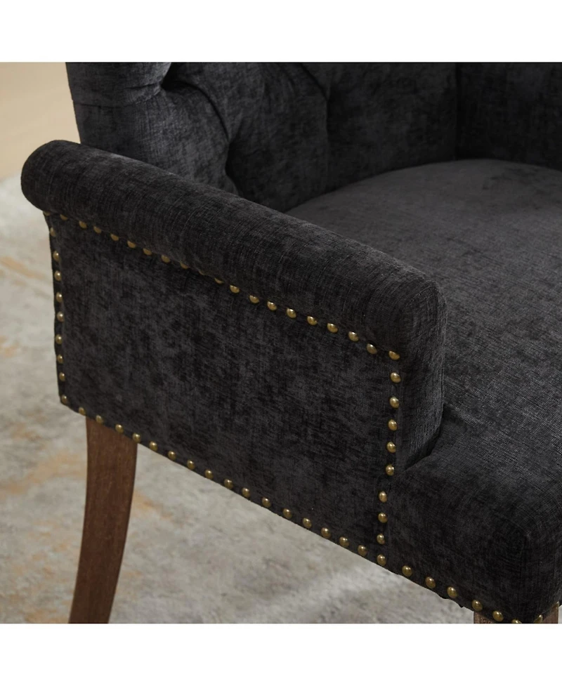 Streamdale Furniture Chenille Upholstered Dining Chair, Wood Legs, Tufted, Black