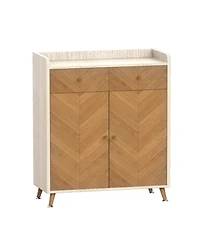 Streamdale 4-Tier Shoe Cabinet with Drawers & Doors - Herringbone Wood