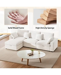 Streamdale Furniture Oversized Cloud Sectional Couch with Ottoman, Velvet Sofa, Removable Pillows, Beige