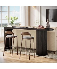 Tribesigns Bar Table, 63-Inch Long Counter Height Pub Table with Fluted Cylindrical Base, Black