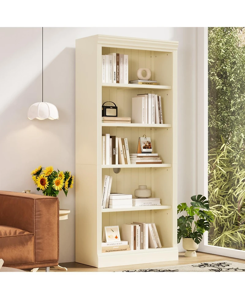 Streamdale Furniture 83.4" 5-Tier Bookcase with Light & Adjustable Shelves