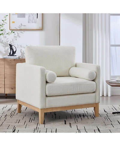 Streamdale Furniture 35.4" Wide Ivory Boucle Accent Chair with Wood Legs