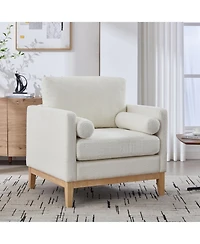 Streamdale Furniture 35.4" Wide Ivory Boucle Accent Chair with Wood Legs