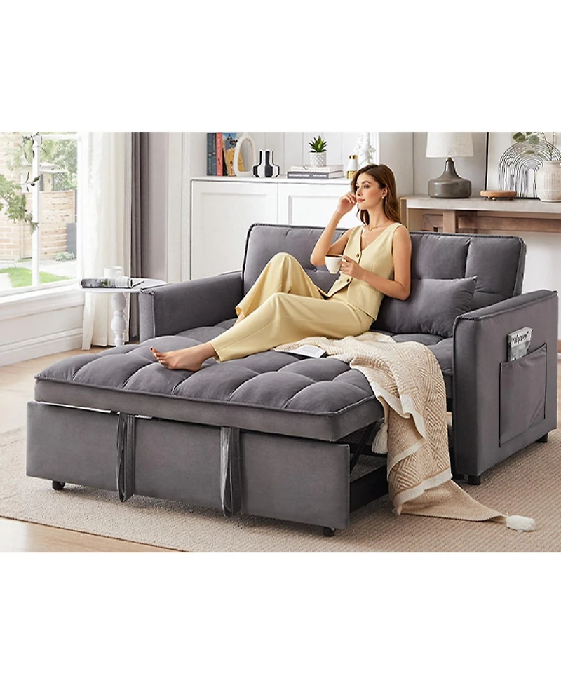 Streamdale Furniture 55" Velvet Convertible Sofa Bed - Dark Grey