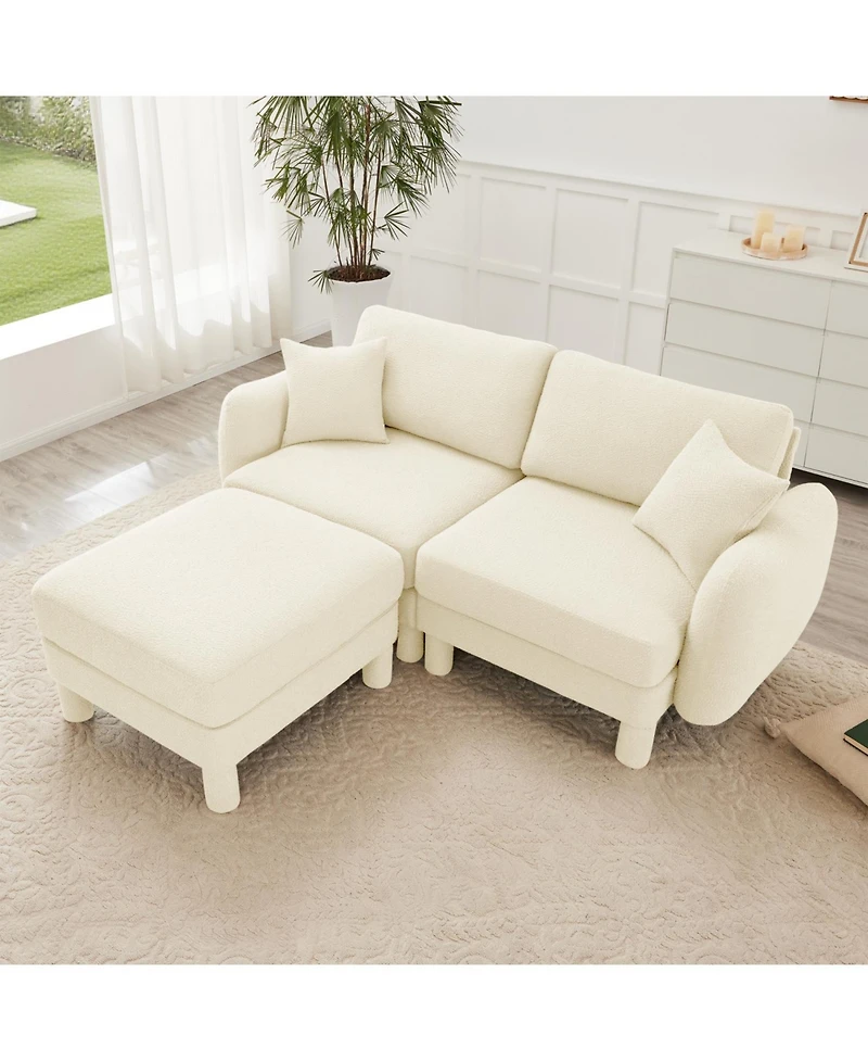 Streamdale Furniture Beige Boucle 2-Seater Loveseat with Ottoman & Shell Armrests