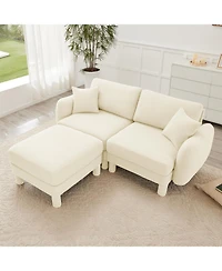Streamdale Furniture Beige Boucle 2-Seater Loveseat with Ottoman & Shell Armrests
