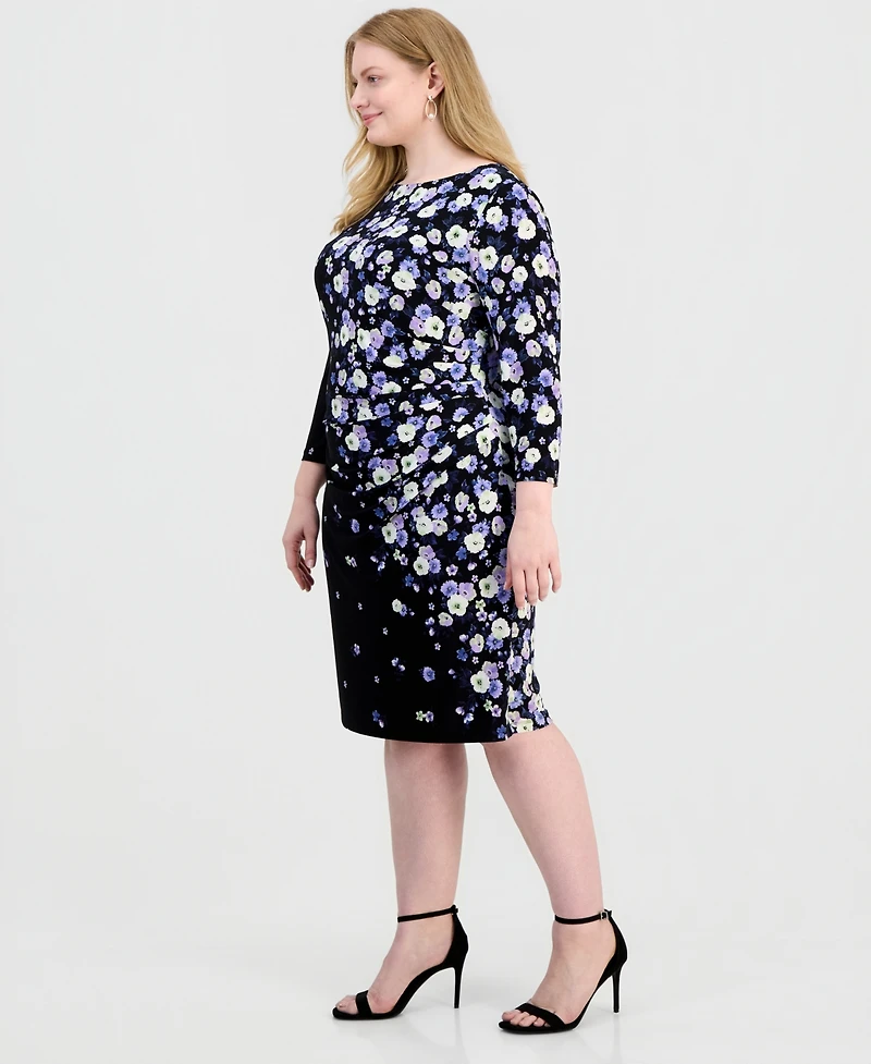 Kasper Plus Floral Print 3/4-Sleeve Sheath Dress