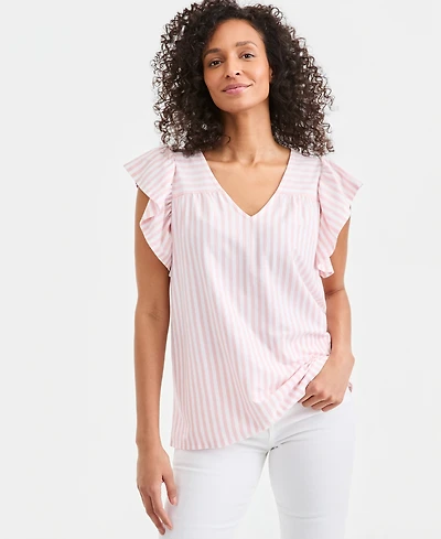 Style & Co Women's Printed V-Neck Flutter-Sleeve Top, Macy's Exclusive