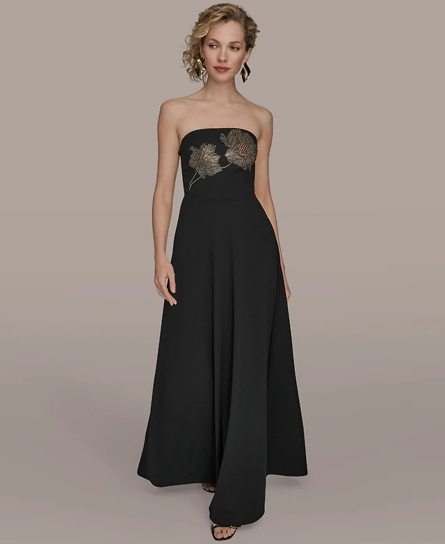 donna karan women's strapless fit & flare midi dress Donna Karan Weekend Women's Strapless Midi Dress - Watercolor Stripe Print
