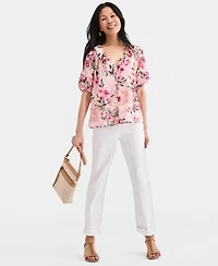 Style & Co Women's Printed Ruffled V-Neck Puff-Sleeve Top, Macy's Exclusive