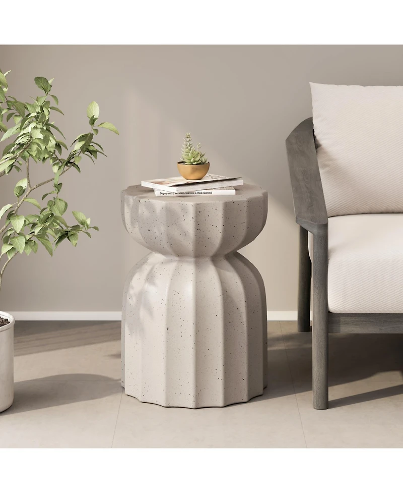 Streamdale Furniture 13" Modern Waterproof Coffee/Side Table Set, MgO Cement, Indoor/Outdoor, White, 2PC