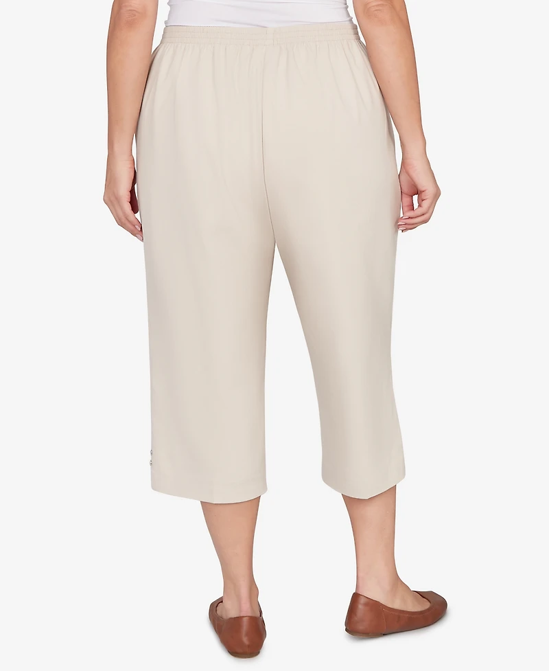 Alfred Dunner Plus Classic Solid Twill Button Hem Capri Pants