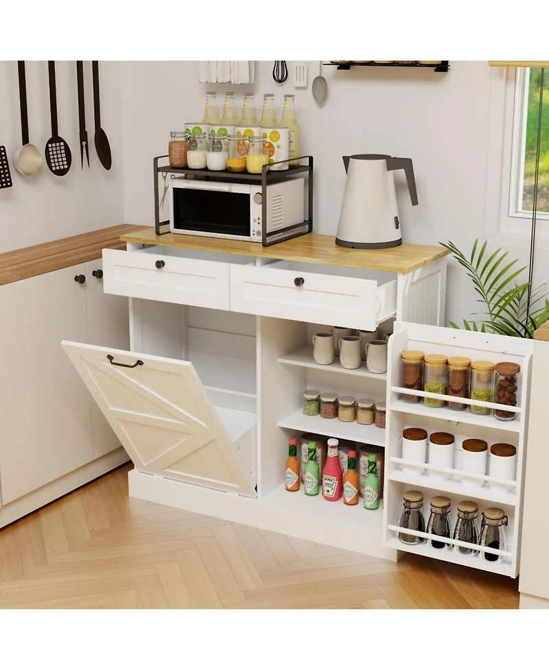 Streamdale Furniture Kitchen Storage Cabinet with Trash Cabinet, Drawers, Shelves, and Door