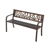 Slickblue 50" Outdoor Patio Bench with Metal Frame and Pvc Floral Backrest