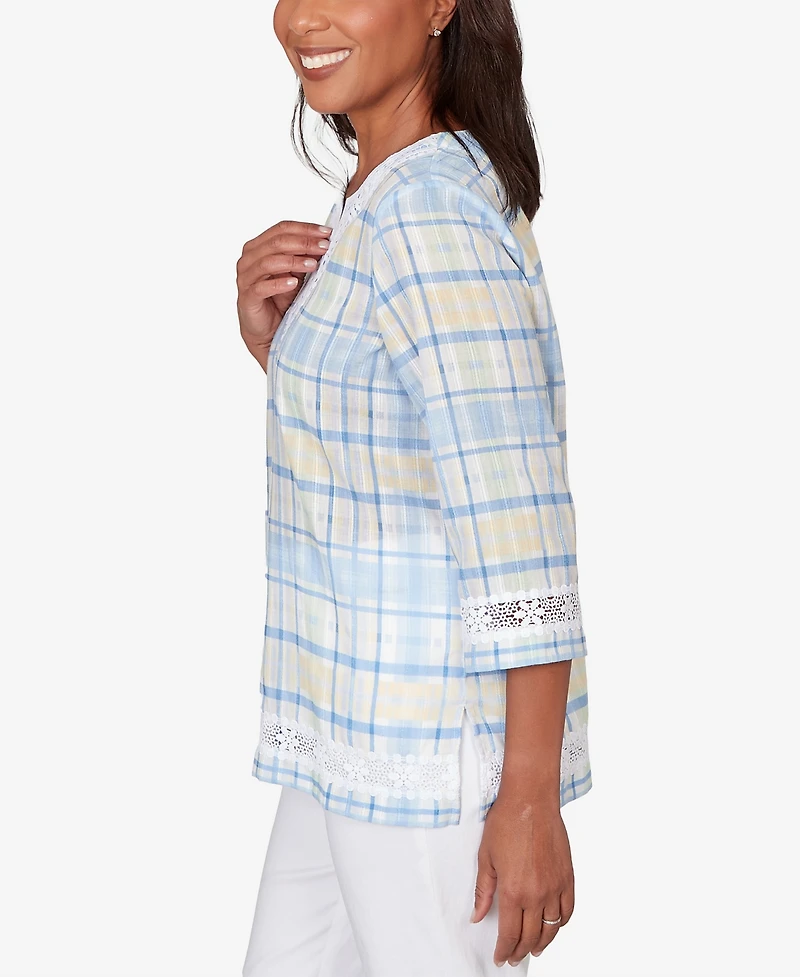 Alfred Dunner Women's Classic Plaid Embellished Lace Top