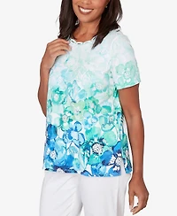 Alfred Dunner Women's Floral Ombre Embellished Neck T-Shirt