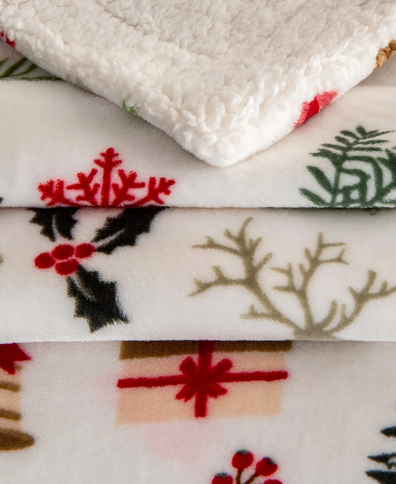 Linery & Co. Velvet Plush Fleece Reversible Sherpa Christmas Throw