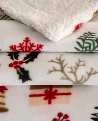 Linery & Co. Velvet Plush Fleece Reversible Sherpa Christmas Throw