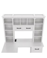 Streamdale Furniture L-Shaped Desk w/ Cabinets, Drawers, Shelves & Flip-Up Storage