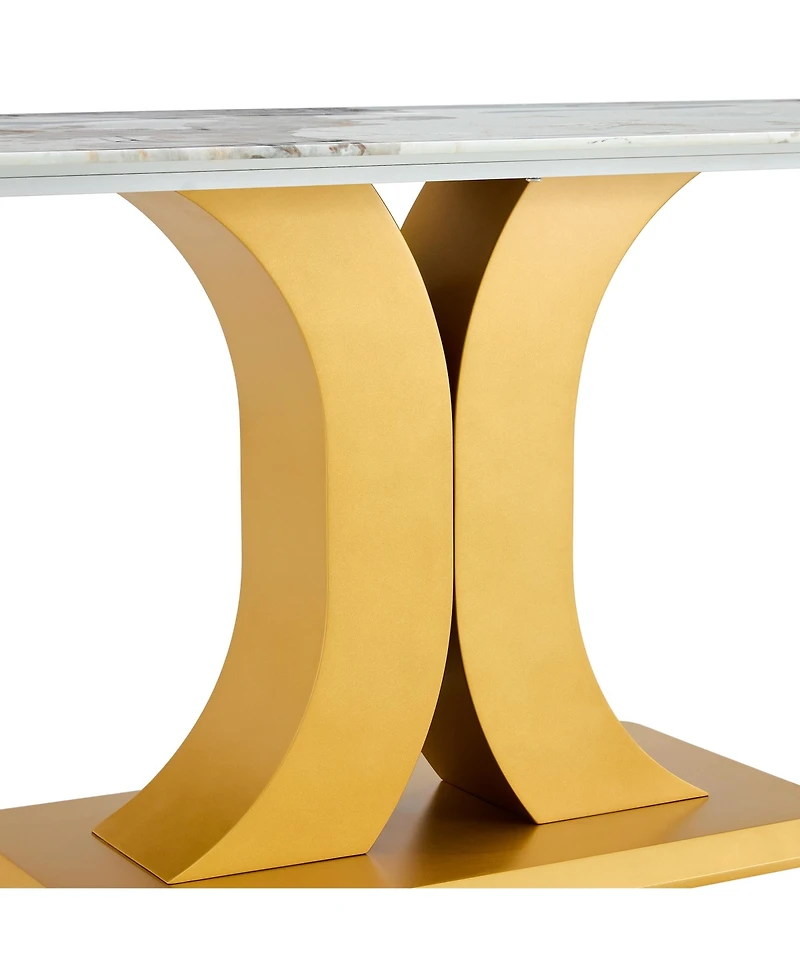 Streamdale Furniture A modern minimalist dining table. Imitation marbled glass tabletop. Gold Mdf table legs for kitchen and living room