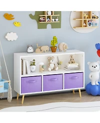 Streamdale Furniture Kids Bookcase with Fabric Drawers - White/Purple