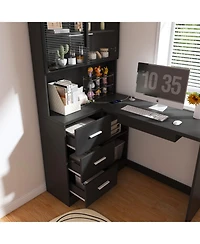 Streamdale L-Shaped Corner Desk with Led, Usb, Keyboard Tray - Black