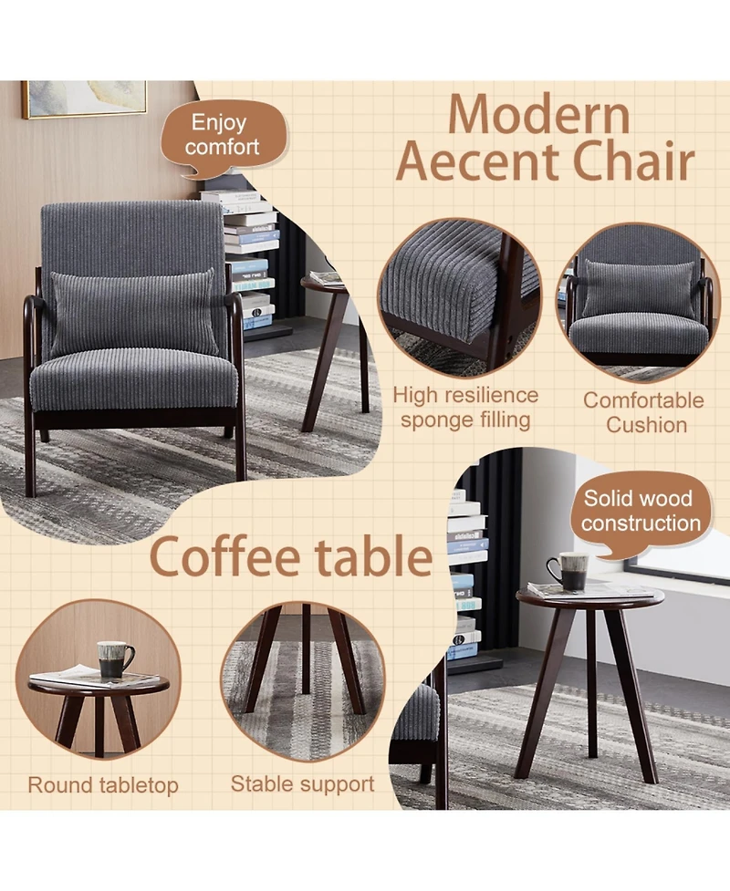 Streamdale Mid-Century Chair & Coffee Table Set, Dark Gray/Walnut