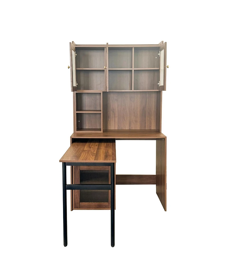 Streamdale Computer Desk with Hutch, Rotating Desktop, Large Workspace