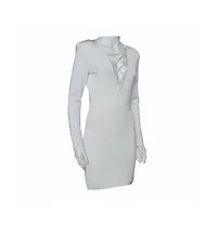 Pre-Owned Balmain Women's White Textured Knit Lace Up Tie Detail Mini Dress