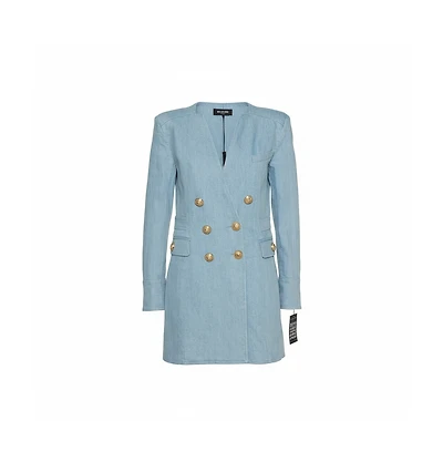 Pre-Owned Balmain Women's Blue Denim Double Breasted Mini Dress
