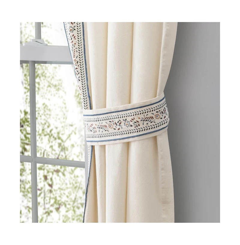 Ellis Curtain Richmark Tailored Rod Pocket Design Curtain Panel Pair for Windows with Ties 70" x 63" Natural