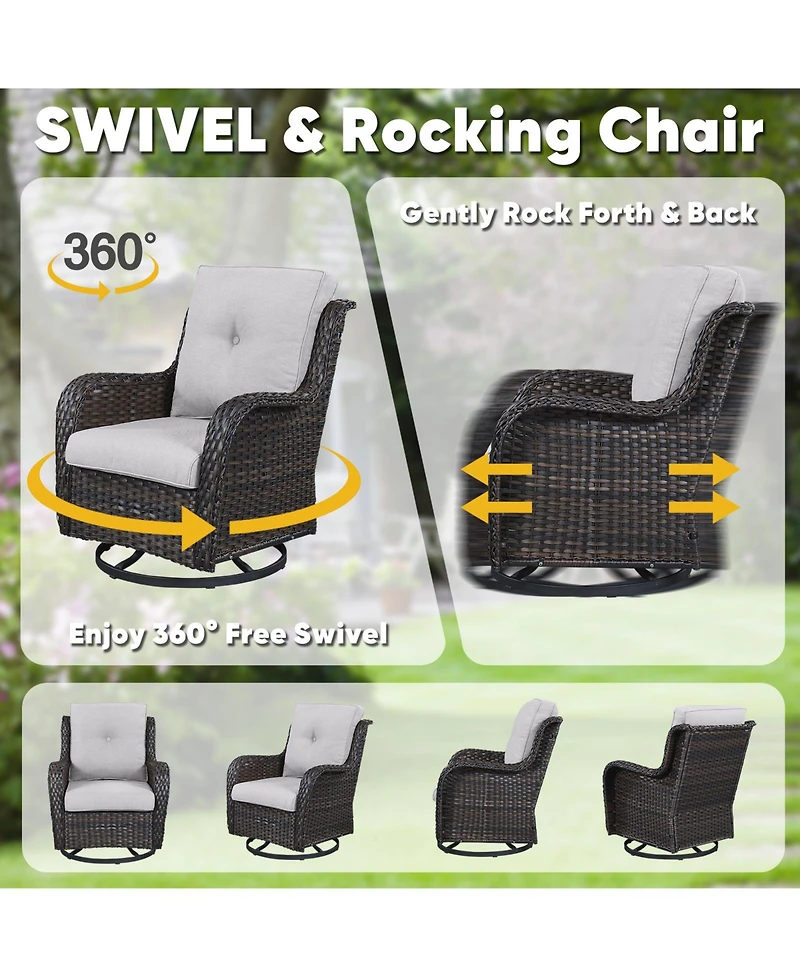 Gymojoy ArcLine Wicker Swivel Glider Outdoor Rocking Chair with CushionGuard Olefin Cushion and Side Table (3-Piece