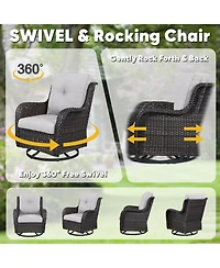 Gymojoy ArcLine Wicker Swivel Glider Outdoor Rocking Chair with CushionGuard Olefin Cushion and Side Table (3-Piece
