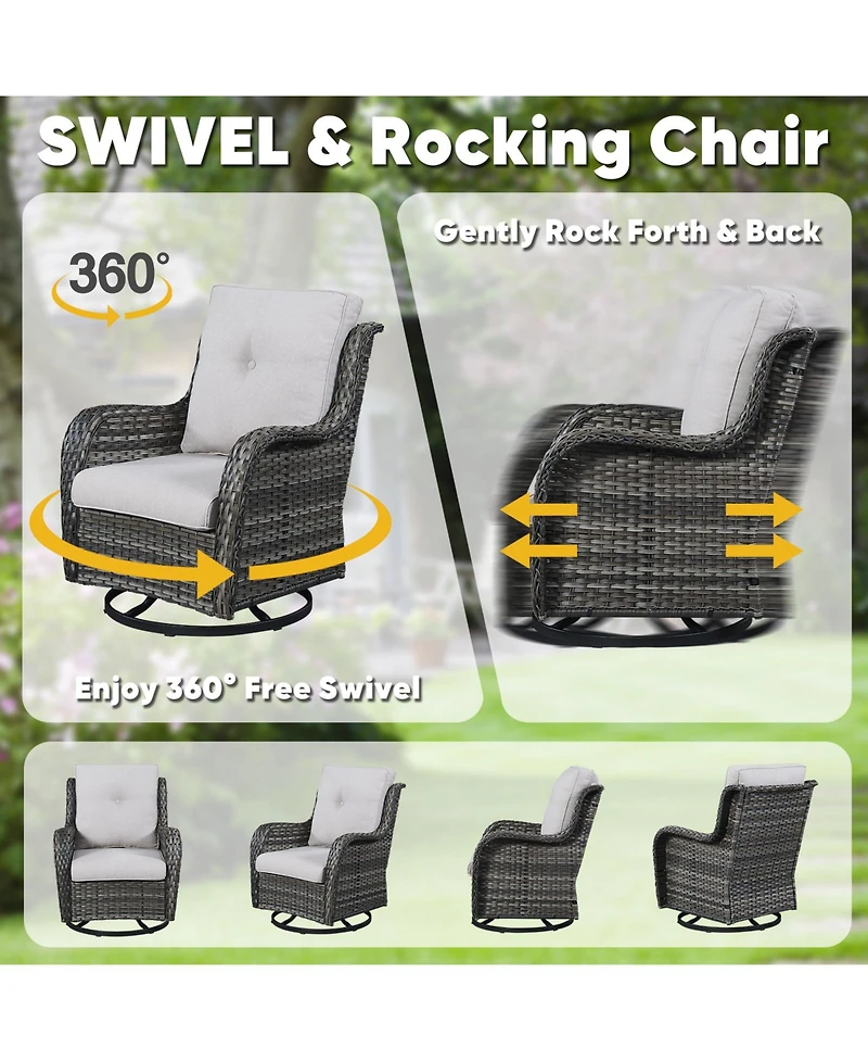 Gymojoy ArcLine Wicker Swivel Glider Outdoor Rocking Chair with CushionGuard Olefin Cushion and Side Table (3-Piece