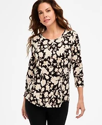 Jm Collection Womens Printed Scoop Neck 3 4 Sleeve Knit Top Macys Exclusive
