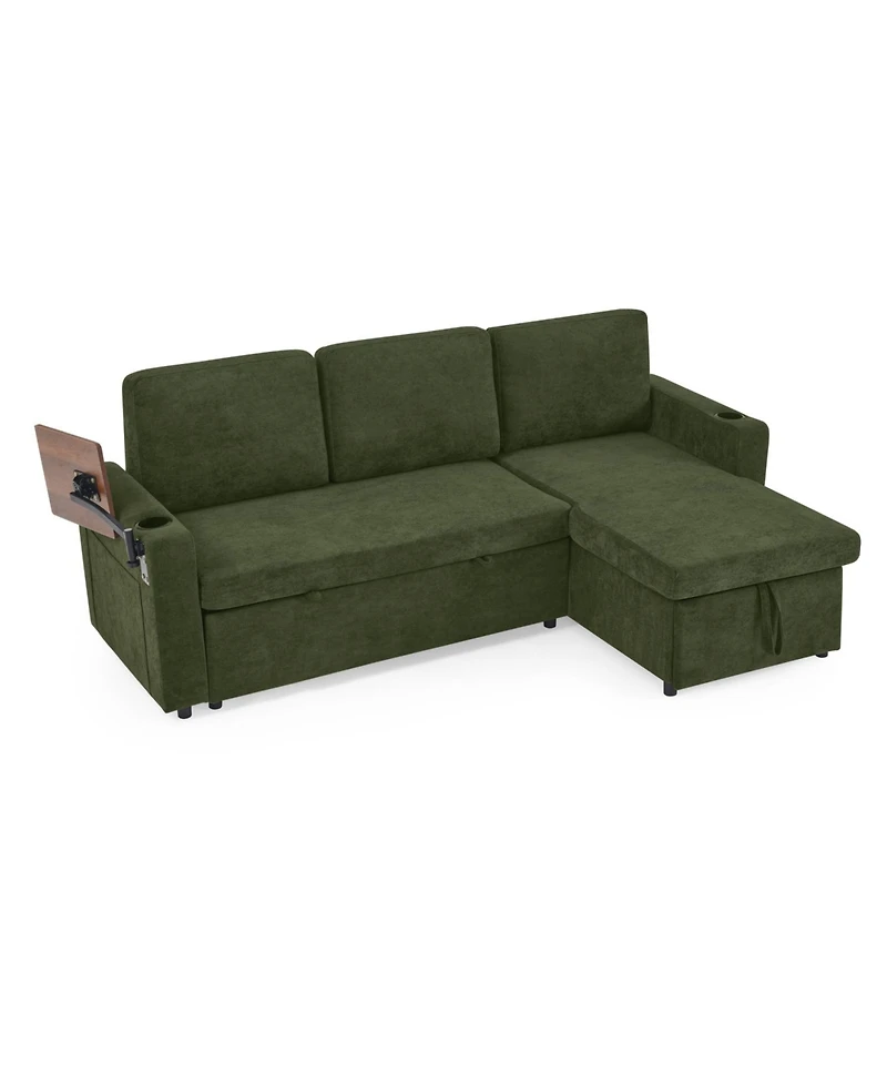 Streamdale Furniture + Sofa Bed + Chenille + Pull-Out w/ Table, Led, Usb & Cup Holders