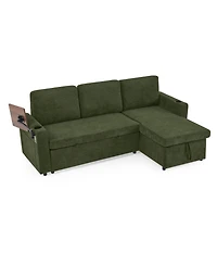 Streamdale Furniture + Sofa Bed + Chenille + Pull-Out w/ Table, Led, Usb & Cup Holders