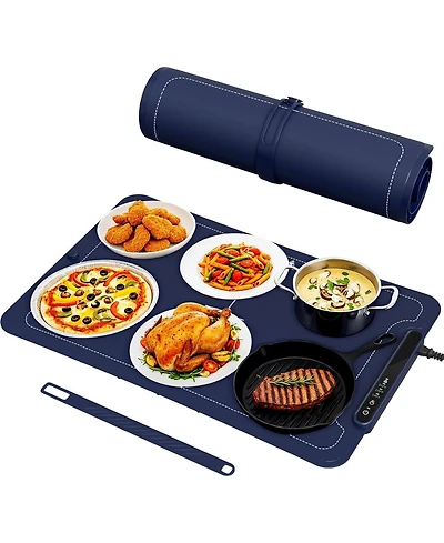 Cowsar Warming Mat for Food, 3-Temp Electric Warmer (140/176/212°F), 250W Low Energy, Auto Shut-Off & Child Safety Lock, Portable Roll-Up Silicon