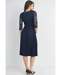 Hello Miz Maternity 3/4 Sleeve Lace Bodice Pleated Nursing Dress