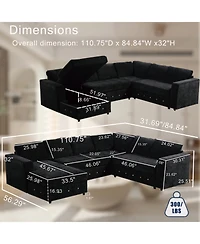 Streamdale FurnitureOversized Sectional Sofa with Chaise, Modern U-Shaped Couch in Black Chenille