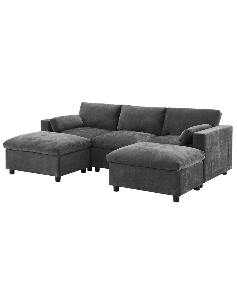 Streamdale Furniture Chenille Modular Sectional Sofa with Ottoman