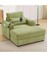 Streamdale Furniture Modern Green Armchair with Ottoman, Usb Ports & Cup Holders
