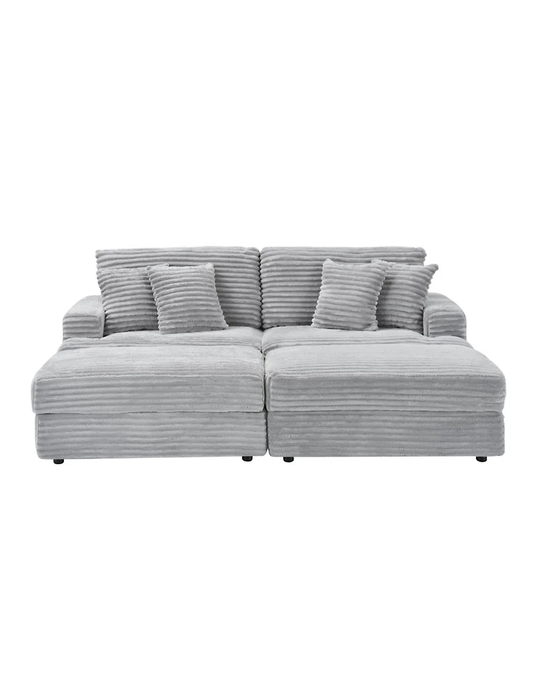 Streamdale Furniture + Sofa + Grey Corduroy + Storage Legs & 4 Pillows