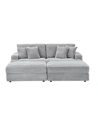 Streamdale Furniture + Sofa + Grey Corduroy + Storage Legs & 4 Pillows