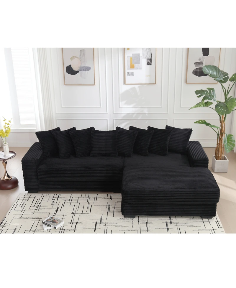 Streamdale Furniture Streamdale Oversized Corduroy L Shaped Sofa with Chaise, Pillows, Corner Sofa - Black