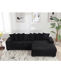 Streamdale Furniture Streamdale Oversized Corduroy L Shaped Sofa with Chaise, Pillows, Corner Sofa - Black