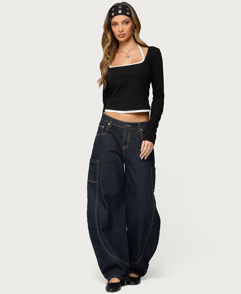 Edikted Women's Ksenia Contrast Layered Square Neck Top