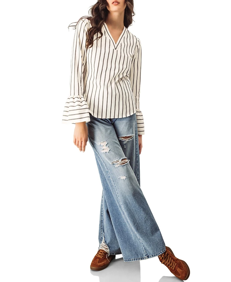 Ivonne Women's Striped V-Neck Oversized Shirt