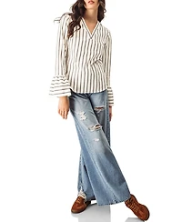 Ivonne Women's Striped V-Neck Oversized Shirt