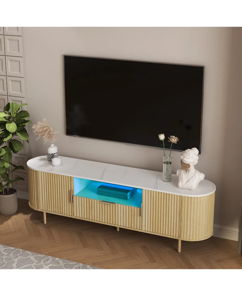 Streamdale Furniture Tv Cabinet with Led Lights & Storage for 55+ Inch TVs